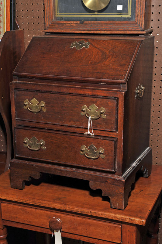 MINIATURE SLANT LID DESK. Walnut and