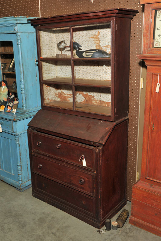 TWO PIECE SECRETARY BOOKCASE. Early