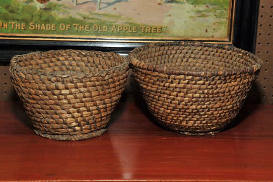 TWO BASKETS. Coiled bi-color rye