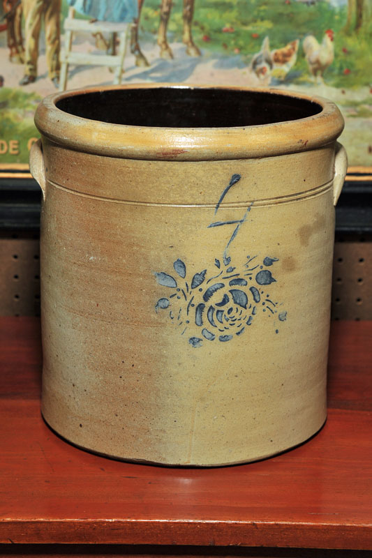 STONEWARE CROCK. Four gallon handled