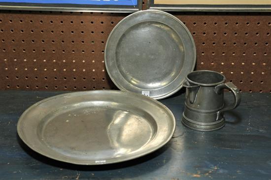 THREE PIECES OF PEWTER A spouted 114fec