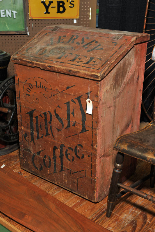 COFFEE BIN. Stencil decorated bin