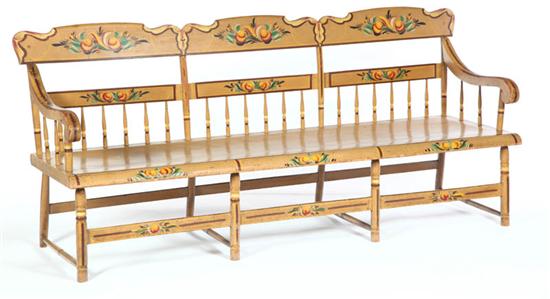 DECORATED WINDSOR SETTEE OR SETTLE.