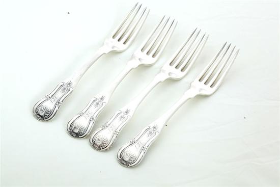 FOUR SILVER FORKS.  Coin silver