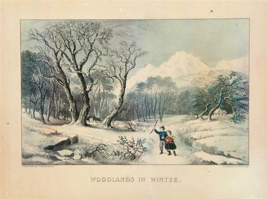 WOODLANDS IN WINTER BY CURRIER & IVES.