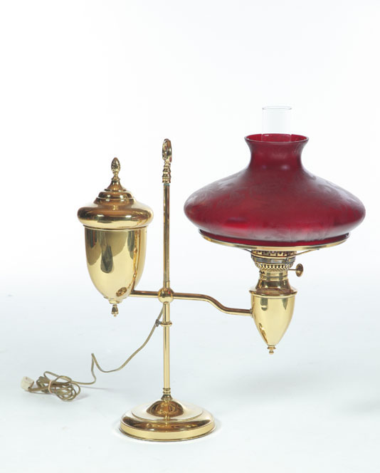 STUDENT LAMP.  American  ca.1870. Brass