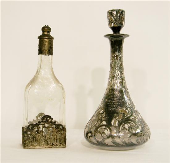 STERLING: Silver overlay decanter 12