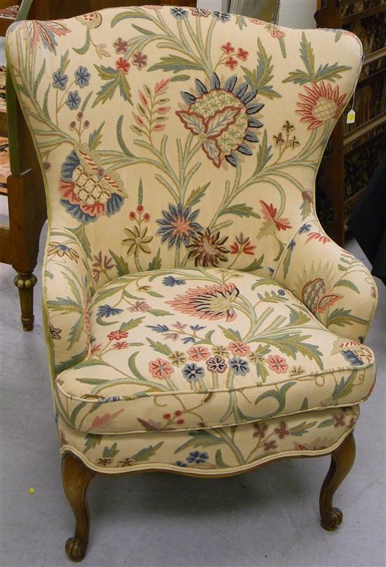 Crewel upholstered armchair shaped 1151d0