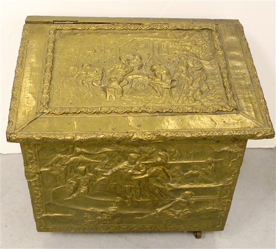 Brass repousse covered wooden box with