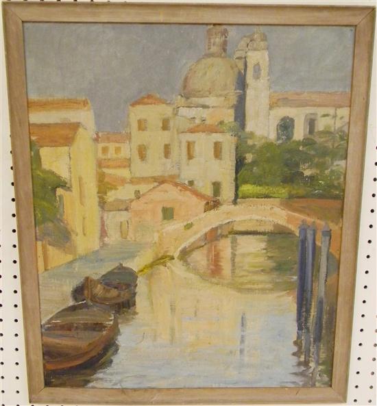 Unsigned oil on board Venice canal 1151ed