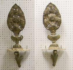 Pair of urn and stamped brass decorations