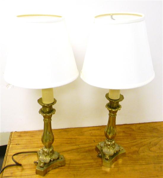 Pair of brass candle lamps  shaped