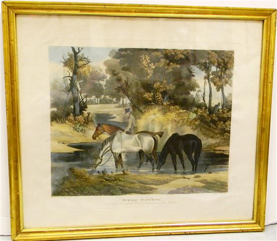 19th C. aquatint ''Horses Watering''