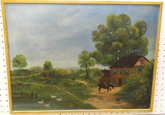 Naive unsigned oil on board landscape 115266