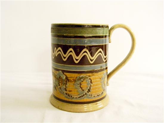 19th century mochaware mug  6 1/2
