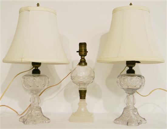 Three 19th C fluid lamps pair 115293