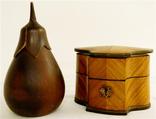 Pear form wooden tea caddy with