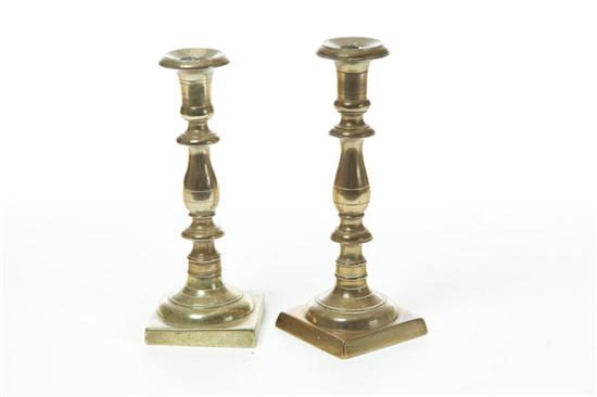 PAIR OF BRASS CANDLESTICKS.  Probably