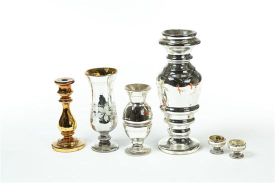 SIX PIECES OF MERCURY GLASS.  European