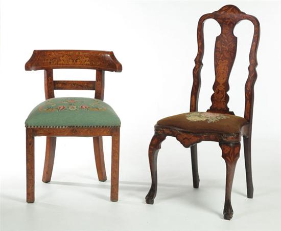 TWO MARQUETRY CHAIRS  European