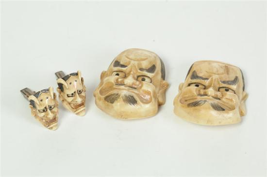 THREE IVORY MASK CARVINGS Japan 115d86