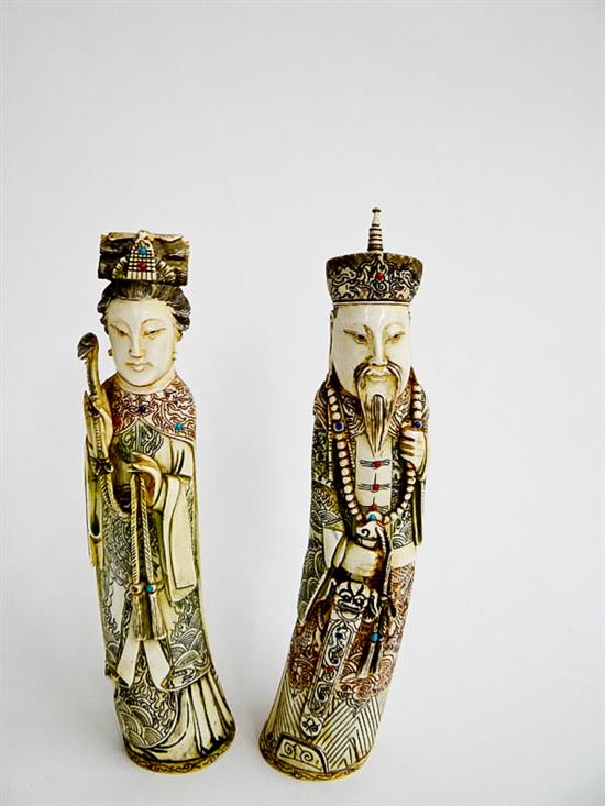 CARVED IVORY EMPEROR AND EMPRESS.