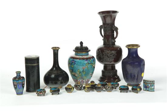GROUP OF CLOISONNE AND A BRONZE