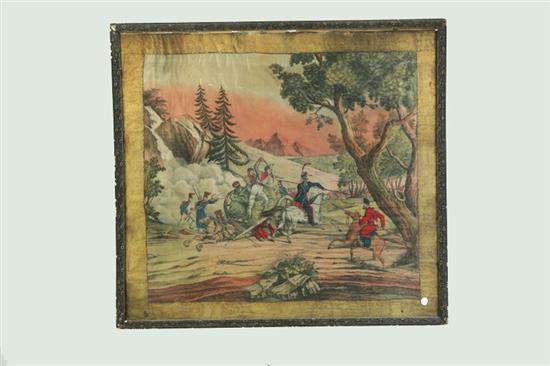 PRINT ON SILK OF BATTLE SCENE  115e77