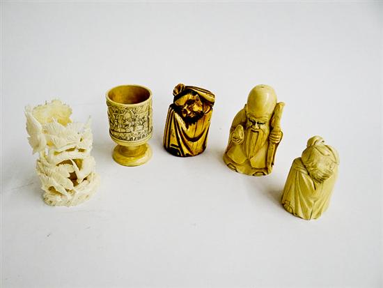 FIVE IVORY CARVINGS.  Asian  1st