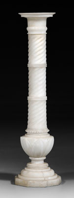 Carved alabaster pedestal, spiraled