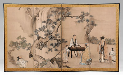 Japanese four panel screen black lacquered 1147d7