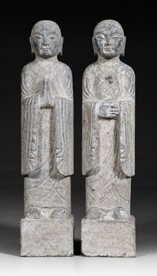 Pair Chinese stone lohans: carved