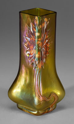 Rare art glass vase, mold blown, iridescent