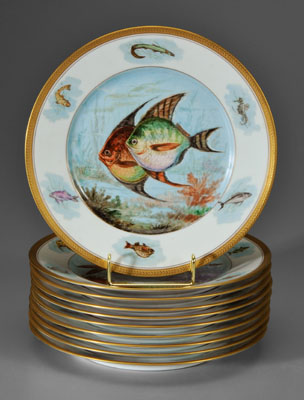 Set of ten Limoges fish plates: porcelain