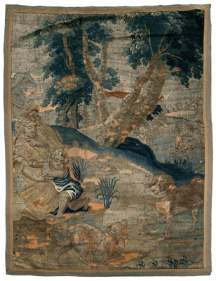 Verdure tapestry fragment, woman and