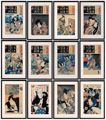 Twelve Toyokuni III woodblock prints 114878