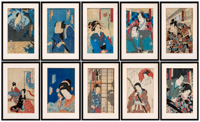 Ten Japanese woodblock prints: