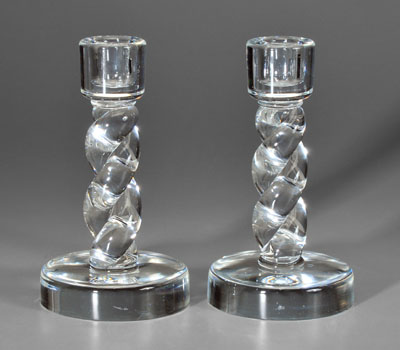 Pair Steuben clear glass candlesticks: