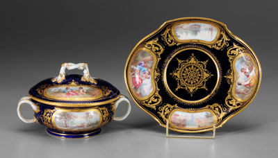 Sevres ecuelle with lid and stand, elaborate