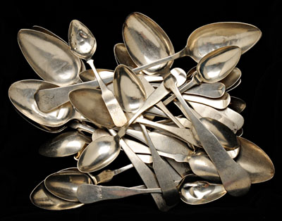 Thirty-three coin silver spoons: