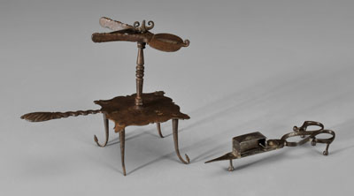 Wrought iron candle jack, snuffer: