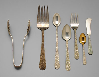 Repousse sterling silver flatware,