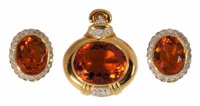 Three pieces citrine jewelry: pendant