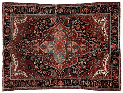 Senneh rug, blue-ground quatrefoil