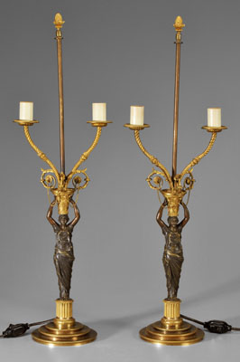 Pair Empire style bronze candelabra: