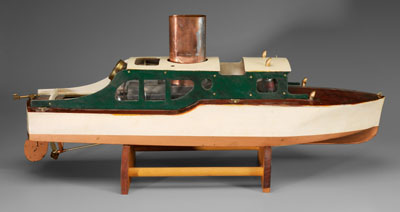 Steam-powered boat model, wood with