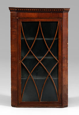 George III inlaid hanging corner cupboard,