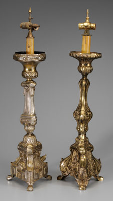 Two pricket style brass lamps  114902