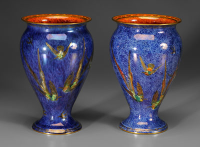 Two Wedgwood lustre footed vases: