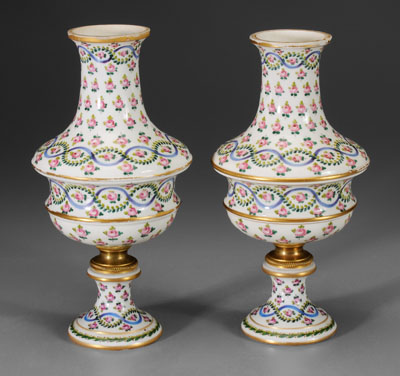 Pair Sevres style urns rose and 11493e